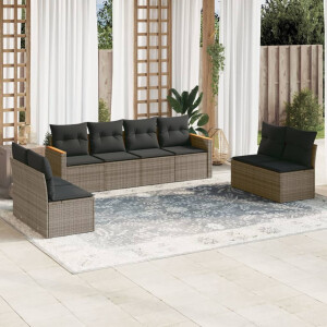 vidaXL 8-delige Loungeset met kussens poly rattan grijs