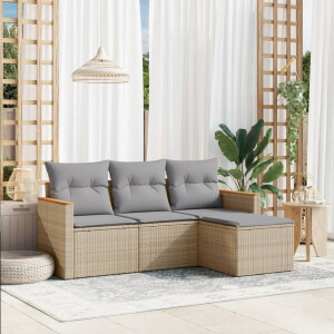 vidaXL 4-delige Loungeset met kussens poly rattan gemengd beige