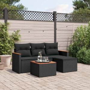 vidaXL 5-delige Loungeset met kussens poly rattan zwart