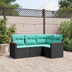 vidaXL 4-delige tuinbankset met kussens, zwart polyrotan