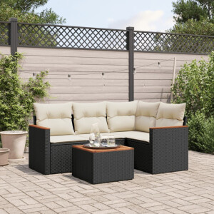 vidaXL 5-delige Loungeset met kussens poly rattan zwart