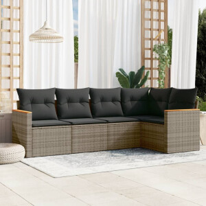 vidaXL 5-delige Loungeset met kussens poly rattan grijs