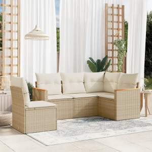 vidaXL 5-delige Loungeset met kussens poly rattan beige