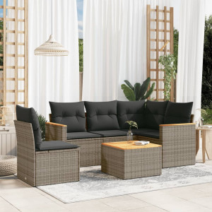 vidaXL 6-delige Loungeset met kussens poly rattan grijs