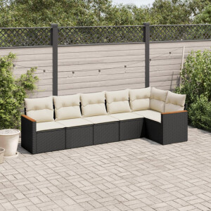 vidaXL 6-delige Loungeset met kussens poly rattan zwart
