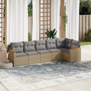 vidaXL 6-delige Loungeset met kussens poly rattan gemengd beige