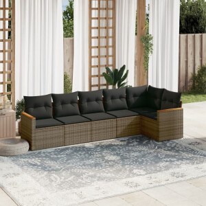 vidaXL 6-delige Loungeset met kussens poly rattan grijs