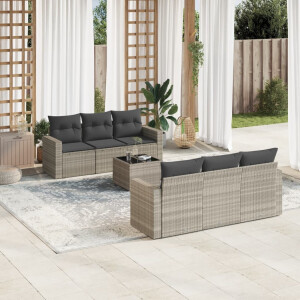vidaXL 7-delige Loungeset met kussens poly rattan lichtgrijs
