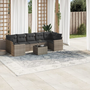 vidaXL 8-delige Loungeset met kussens poly rattan grijs