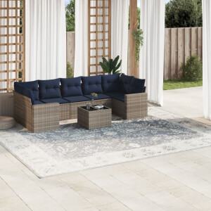vidaXL 8-delige Loungeset met kussens poly rattan grijs