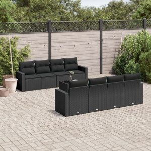 vidaXL 9-delige Loungeset met kussens poly rattan zwart