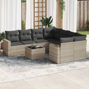 vidaXL 9-delige Loungeset met kussens poly rattan lichtgrijs