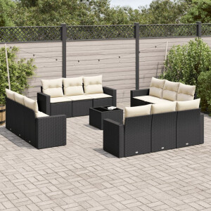 vidaXL 13-delige Loungeset met kussens poly rattan zwart