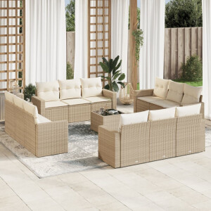 vidaXL 13-delige Loungeset met kussens poly rattan beige