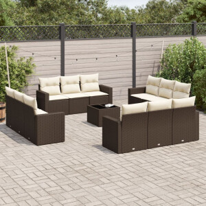 vidaXL 13-delige Loungeset met kussens poly rattan bruin