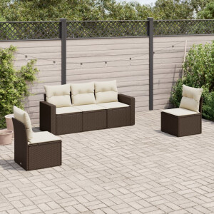 vidaXL 5-delige Loungeset met kussens poly rattan bruin