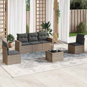 vidaXL 6-delige Loungeset met kussens poly rattan grijs