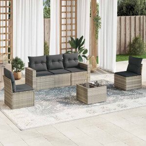 vidaXL 6-delige Loungeset met kussens poly rattan lichtgrijs