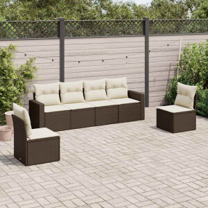 vidaXL 6-delige Loungeset met kussens poly rattan bruin