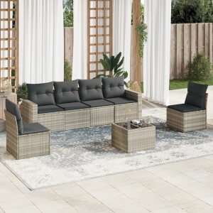 vidaXL 7-delige Loungeset met kussens poly rattan lichtgrijs