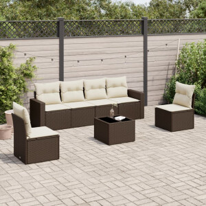 vidaXL 7-delige Loungeset met kussens poly rattan bruin