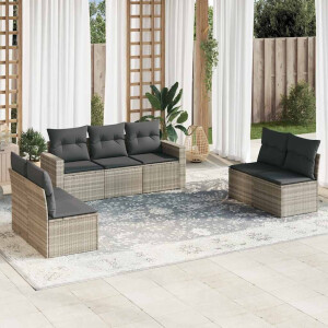 vidaXL 7-delige Loungeset met kussens poly rattan lichtgrijs