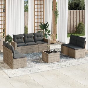 vidaXL 8-delige Loungeset met kussens poly rattan grijs