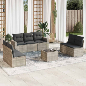 vidaXL 8-delige Loungeset met kussens poly rattan lichtgrijs