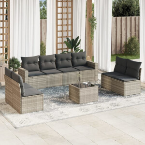 vidaXL 9-delige Loungeset met kussens poly rattan lichtgrijs