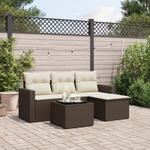 vidaXL 5-delige Loungeset met kussens poly rattan bruin