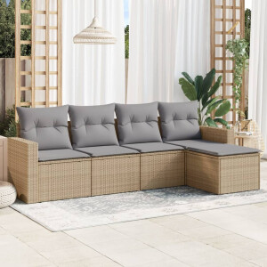 vidaXL 5-delige Loungeset met kussens poly rattan beige