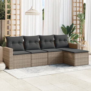 vidaXL 5-delige Loungeset met kussens poly rattan grijs