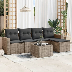 vidaXL 6-delige Loungeset met kussens poly rattan grijs