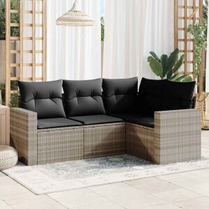 vidaXL 4-delige Loungeset met kussens poly rattan lichtgrijs