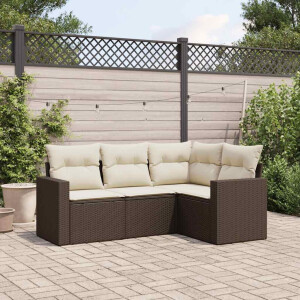 vidaXL 4-delige Loungeset met kussens poly rattan bruin