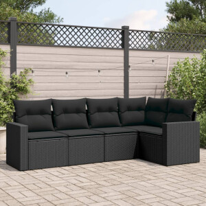 vidaXL 5-delige Loungeset met kussens poly rattan zwart