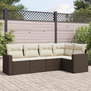 vidaXL 5-delige Loungeset met kussens poly rattan bruin