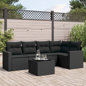 vidaXL 6-delige Loungeset met kussens poly rattan zwart