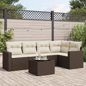 vidaXL 6-delige Loungeset met kussens poly rattan bruin