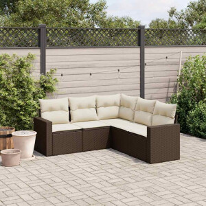 vidaXL 5-delige Loungeset met kussens poly rattan bruin