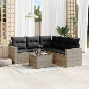 vidaXL 6-delige Loungeset met kussens poly rattan lichtgrijs