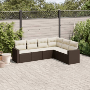 vidaXL 6-delige Loungeset met kussens poly rattan bruin