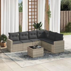 vidaXL 7-delige Loungeset met kussens poly rattan lichtgrijs