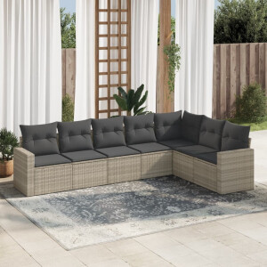 vidaXL 7-delige Loungeset met kussens poly rattan lichtgrijs