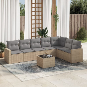 vidaXL 8-delige Loungeset met kussens poly rattan beige