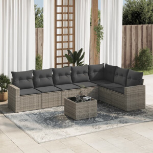 vidaXL 8-delige Loungeset met kussens poly rattan grijs