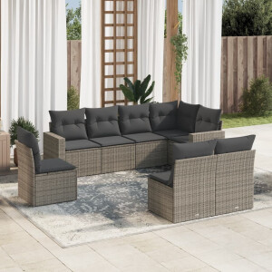 vidaXL 8-delige Loungeset met kussens poly rattan grijs