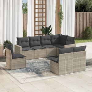 vidaXL 8-delige Loungeset met kussens poly rattan lichtgrijs