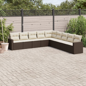 vidaXL 9-delige Loungeset met kussens poly rattan bruin