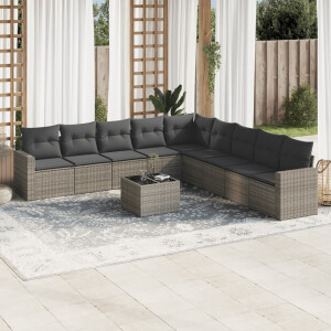 vidaXL 10-delige Loungeset met kussens poly rattan grijs